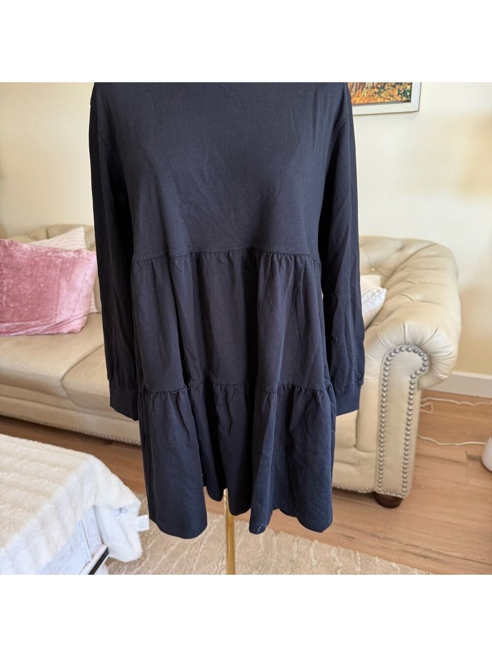 Zara Black Ribbed Collar Top - Picture 4 of 8